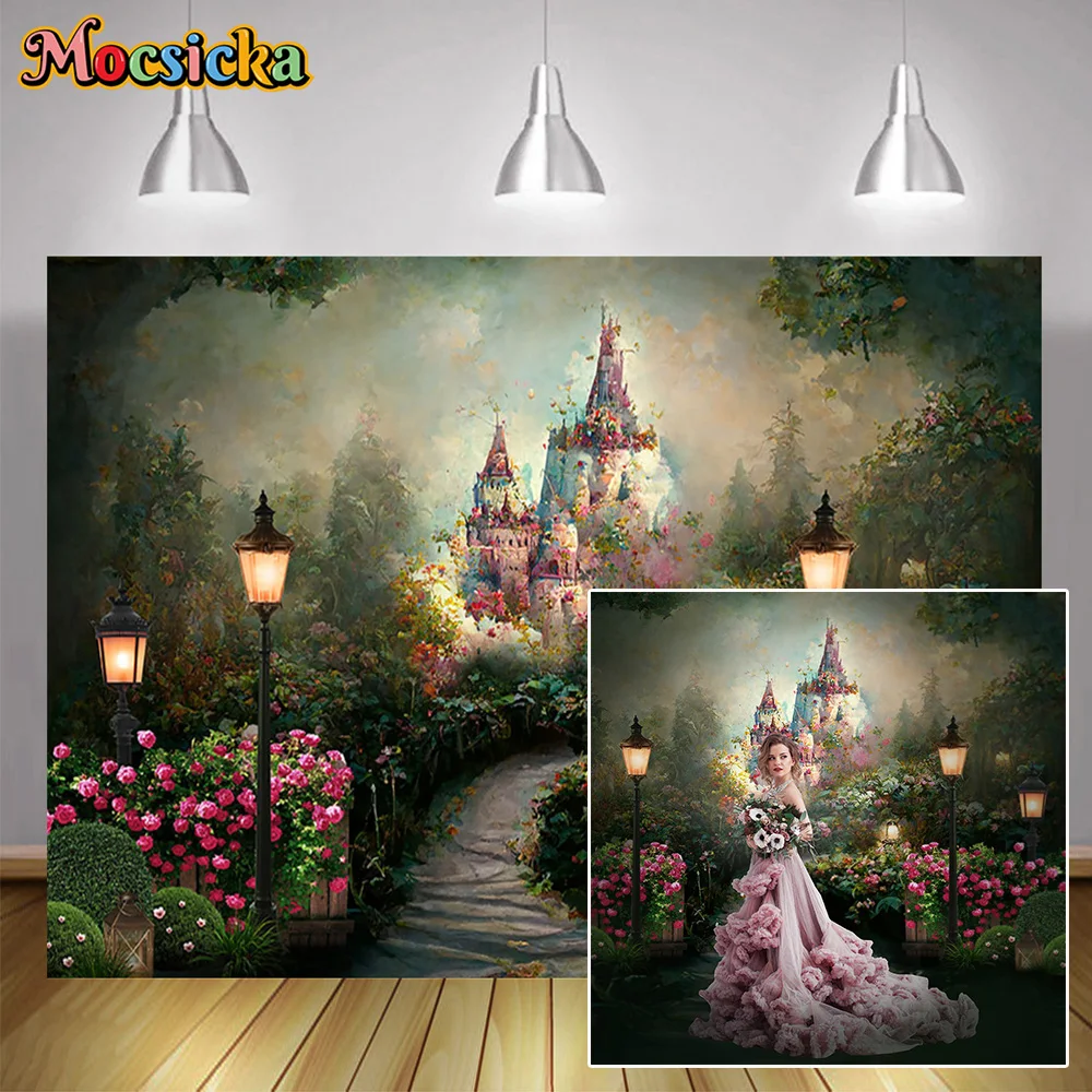 

Castle Birthday Cake Smash Backdrop Studio Girl Fairy Tale Flowers Garden Portrait Photography Background Retro Floral Shoot