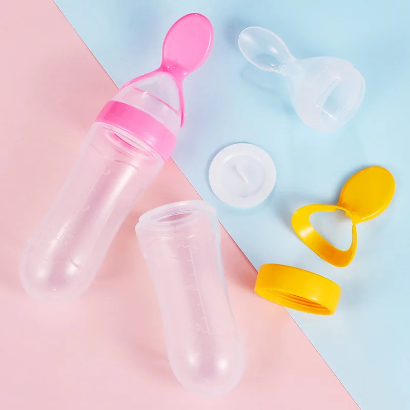 Silicone Squeezing Baby Feeding Spoon Bottle Silicone Toddler Rice Drink Spoon Infant Cereal Food Supplement Training Feeder