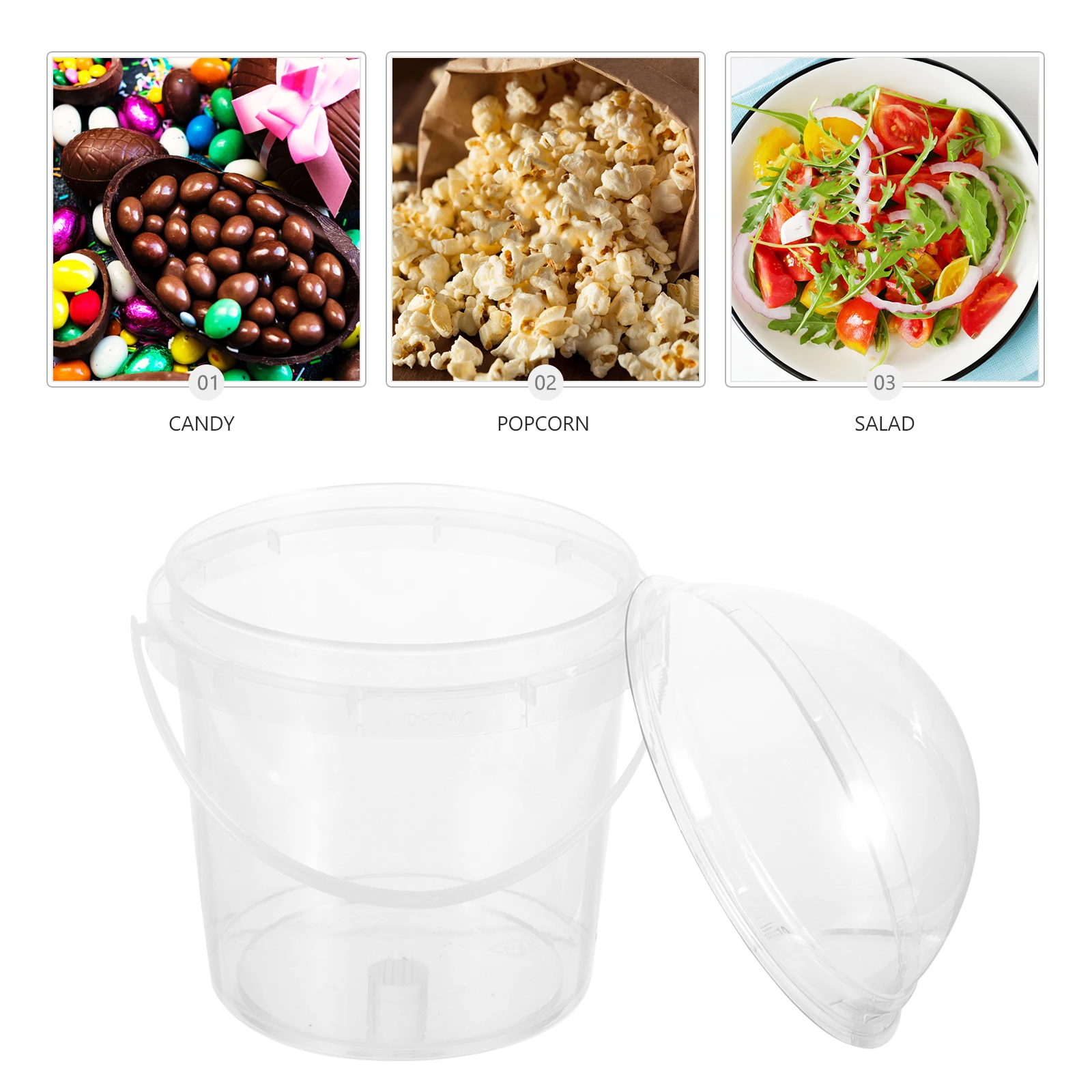 

5pcs Plastic Food Buckets Clear Popcorn Containers Transparent Snack Lids Small Bucket with Lid Ice Cream Container Food Grade