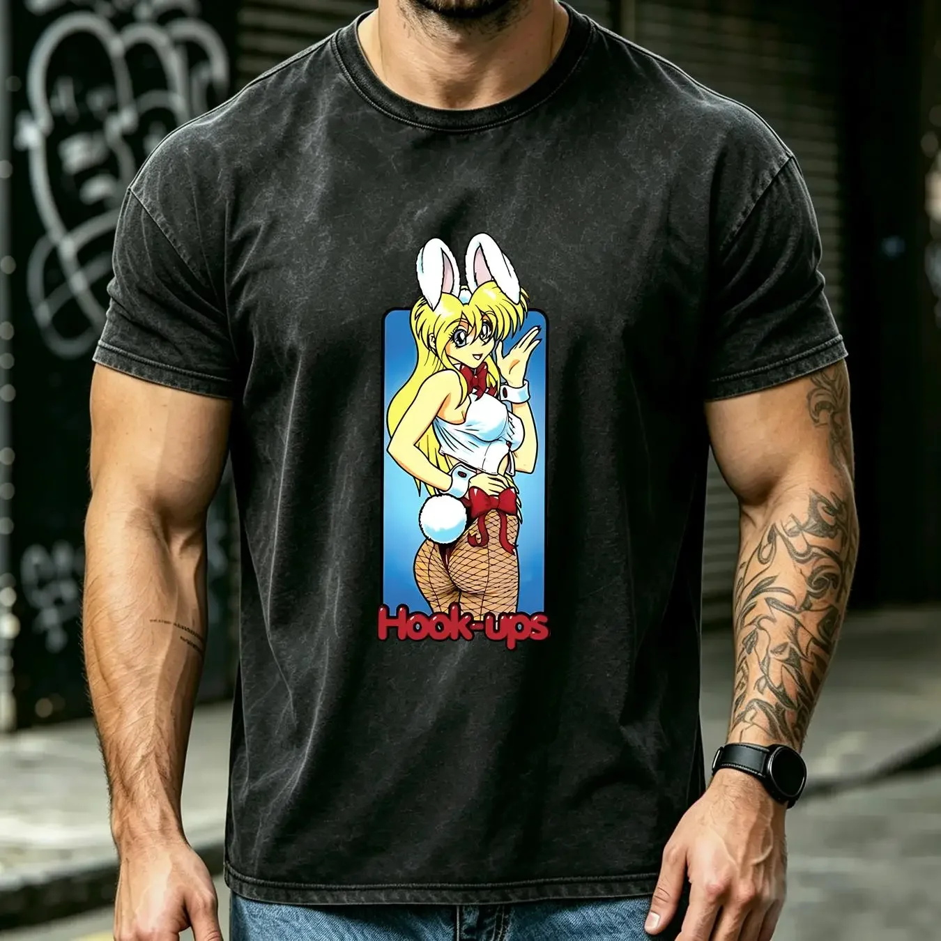 washed T Shirt Hookups Skateboard Sexy Bunny Girl S 4XL long or short sleeves vintage Washed Comfortable Versatile Stretched