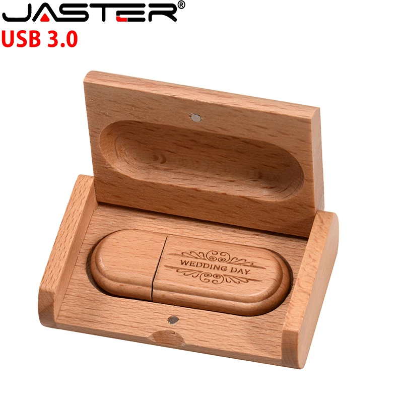 JASTER USB 3.0 flash drive Free custom logo Wooden box Pen drive Wood Memory stick Wedding gifts Pendrive 128GB 64GB 32GB U disk