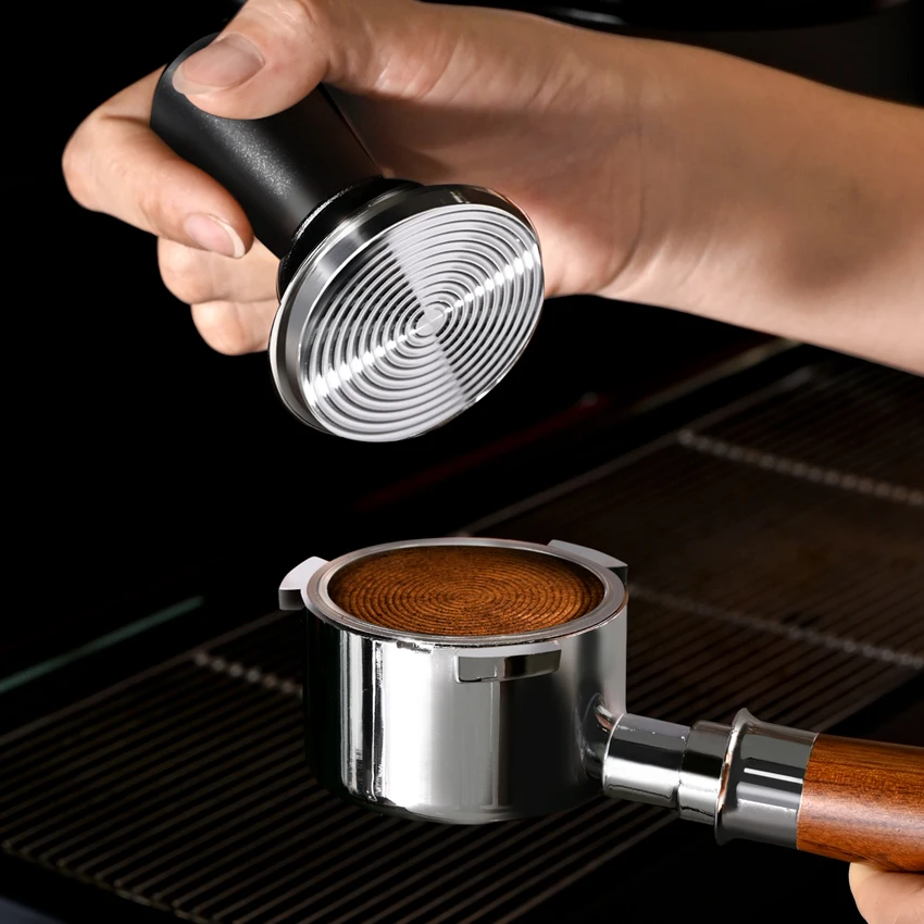 51 mm 53 mm 58 mm Espresso-Kaffee-Stampfer, Edelstahl, flache/Gewindebasis, internes Federdesign, ausgewogener Kaffee-Stampfer mit fester Kraft