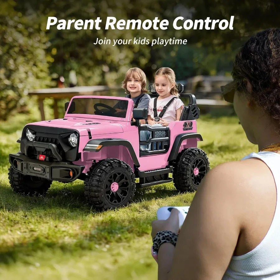2人乗り乗用玩具、24V 4WD電動カー（4～8歳向け）、リモコン付き、4x200Wモーター、耐荷重150ポンド - ライトピンク