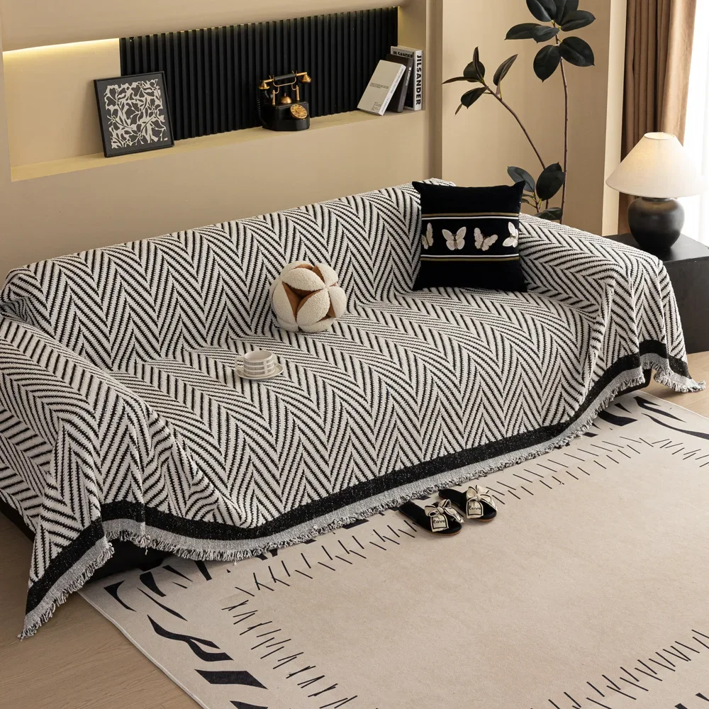 Bohemia Sofa Blanket with Tassel Chenille Sofa Cover for Living Room Anti-dirty Universal Sofa Throw Blanket for Home Hotel