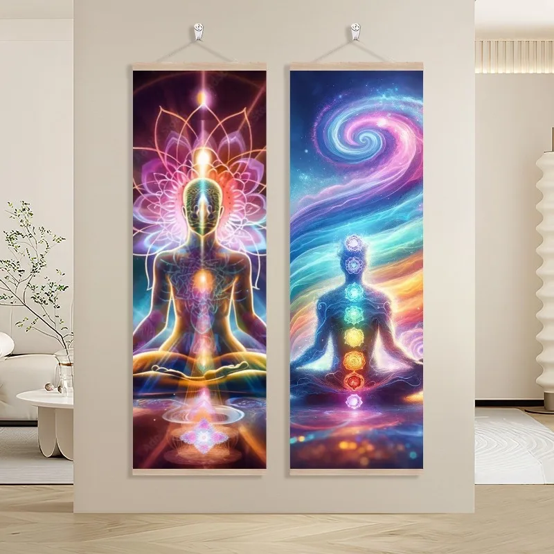 ✨ Chakra Wall Art – 7 Chakras Meditation Canvas Scroll, UV Printed Energy Healing Art for Yoga Studio & Sound Healing Decor