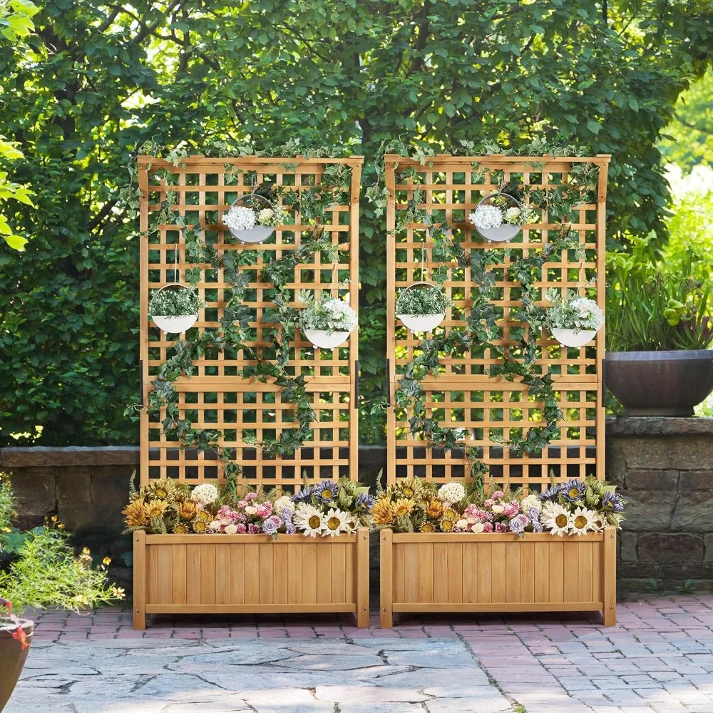 

72" H Garden Planter with Trellis for Vine Climbing Horticultural Plants Garden Box Outdoor w/Drainage Holes Raised Garden