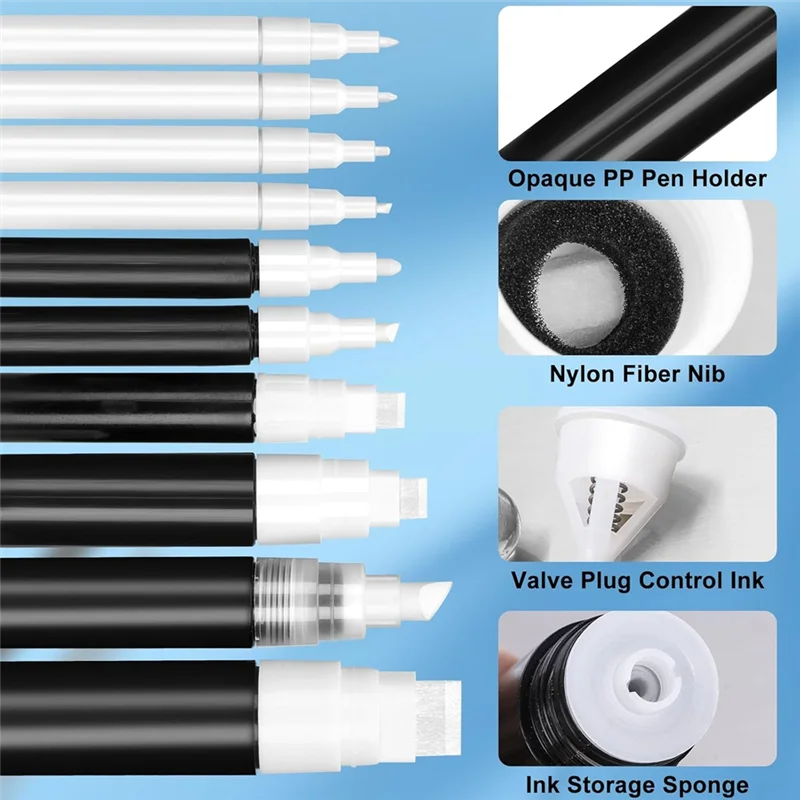 

AT82-10 Pack Multi-Size Empty Refillable Glue Markers For Paint Drawing, 0.5Mm-15Mm Paint Pen