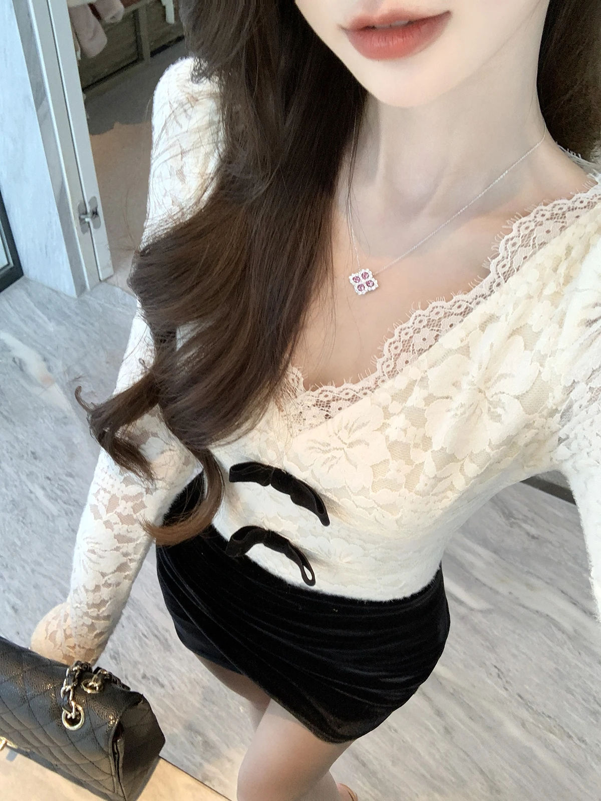 

Sexy Lace Crop Top V-Ne Waist-Cinching Bevel for Women Autumn Winter New Sle JustQin Beverly Ele Fene Faion
