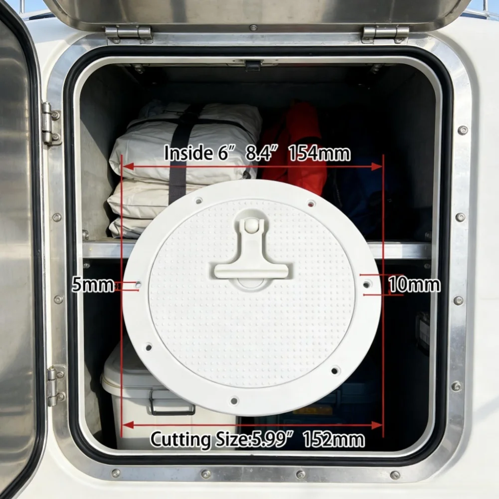 

6 inch Marine For access Hatch Cover with Rotating Handle Removable Panel O Ring Seal and Pre Drilled Installation Holes