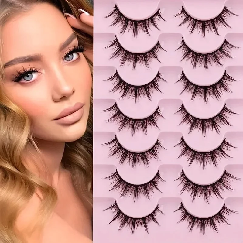 Fluffy Spiky 3D Wispy Manga Lashes 7 Pairs Natural Look Korean Japanese Style Anime Cosplay Daily Eye Makeup Lashes
