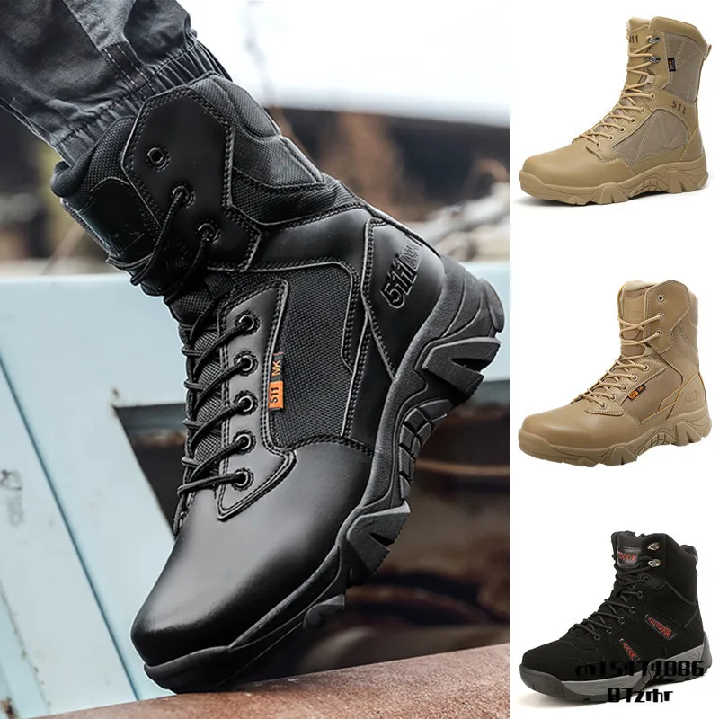 Bottes militaires à lacets pour hommes, chaussures de randonnée, montantes, imperméables, à semelle épaisse