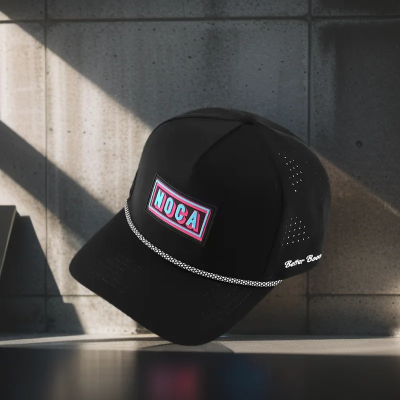 

5 Panel Rubber PVC Logo perforated Baseball Cap waterproof laser cut drilled hole perforated hat golf rope hat