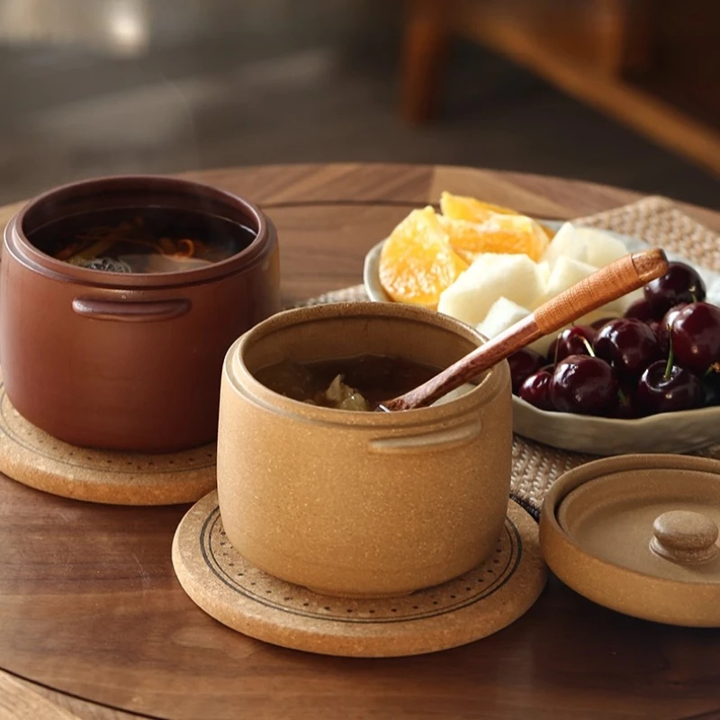 Purple Clay Double-Lid Stew Pot Ceramic Soup Jar with Water Bath Nutrient-Locking Large Opening Design for Cooking And Storage