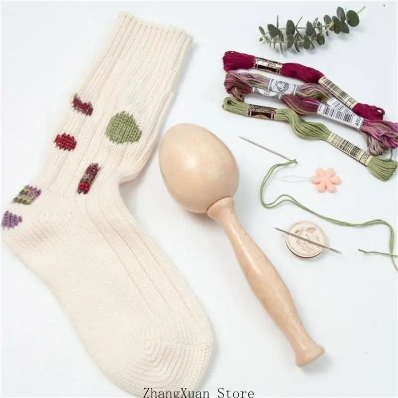 Holzstopf-Strickwerkzeug-Set in Pilz- und Eierform, inklusive Nadel und Faden 3 x – Detail 10