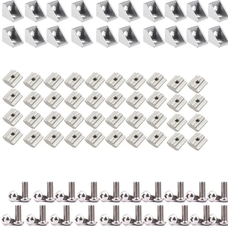 

3030 Aluminum Profile Connector Set 20pcs Corner Bracket + 40pcs M6x12mm Hex Socket Cap + 40pcs 20 Series M6 T-slot Nuts