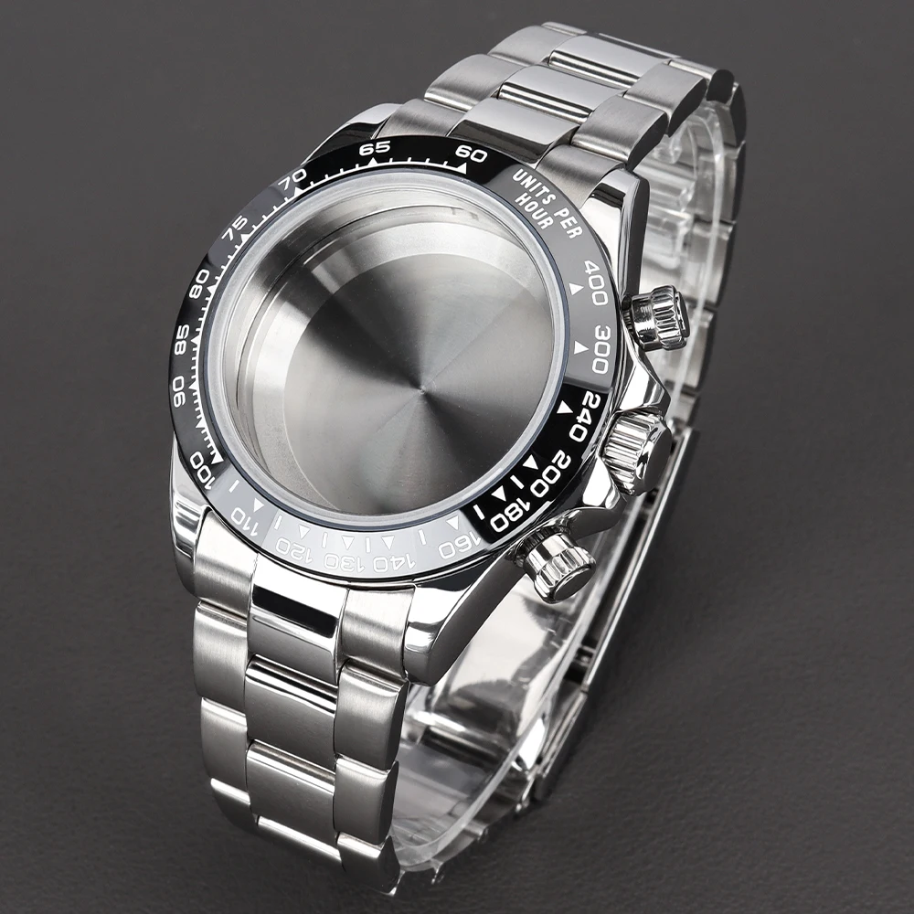 

39mm VK63 Case Silver Watch Case Stainless Steel strap Sapphire Glas For Daytona VK63 Quartz Movement Watch Accessories 29mmDial