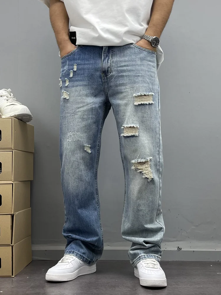 

Retro American Streetwear Men's Jeans Color Blo Straight Leg Fit High Street Faion Trendy Long Pants Cool And Haome