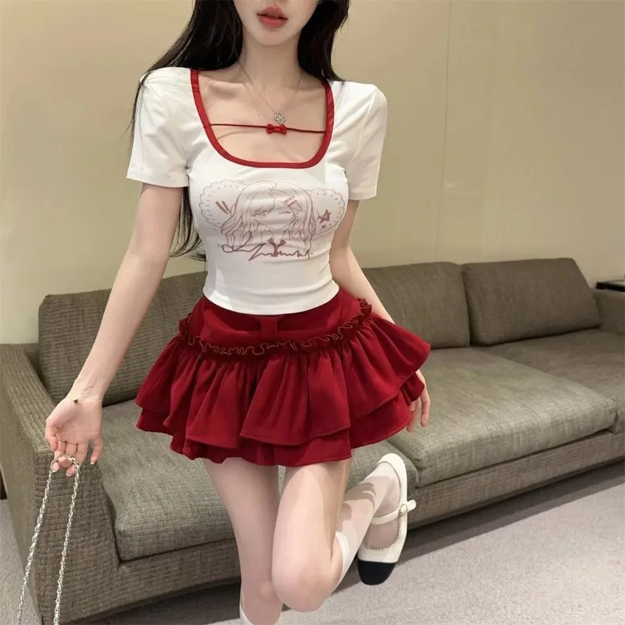 

【HOT】Korean girls solid color casual bust skirt women ballet college style cake skirt small man fungus edge puffy short skirt