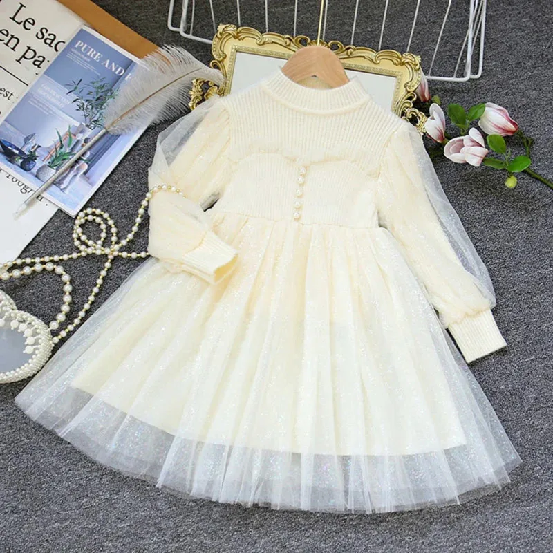 Nuevo 2025 Otoño Invierno suéter tejido de lana vestido de estilo británico vestidos para niñas para fiesta boda ropa de niña ★ ★ ★   jj.
