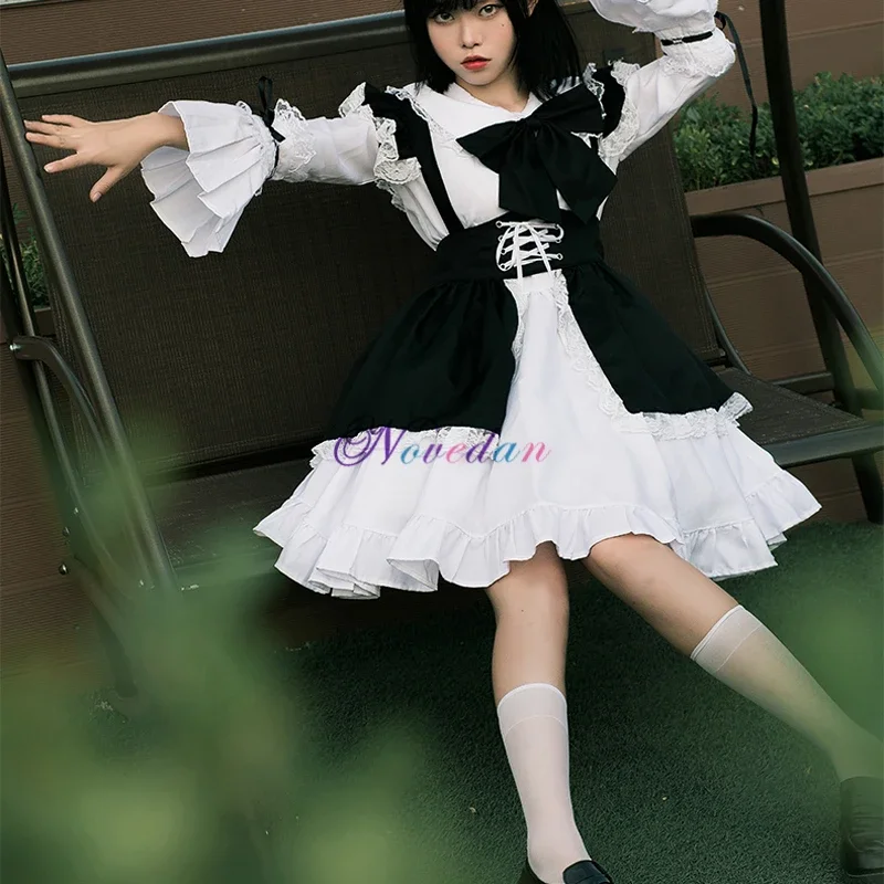 Mannen Vrouwen meid outfit anime sexy zwart wit schort jurk zoete Gothic Lolita jurken cosplay kostuum