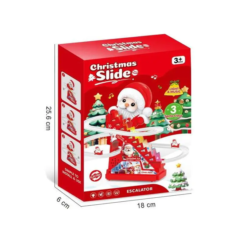 [G332]1Set Santa Christmas Toys Electric Snowman Coaster With Light Music Track Activity For Boys Girls Children Stair Slide Toy