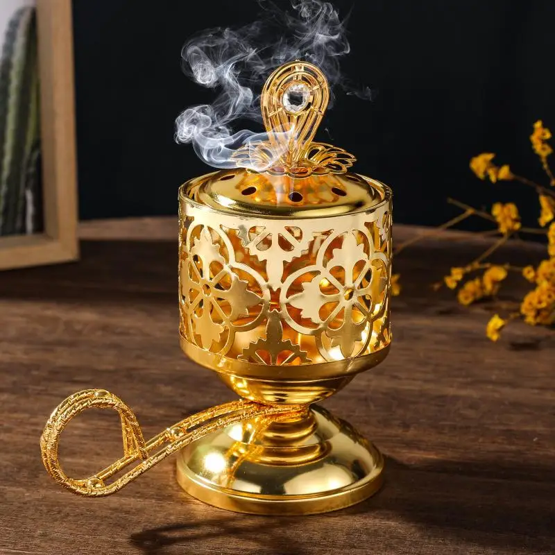 Brûleur d'encens en fer forgé en forme de cône pour l'aromathérapie, style arabe du Moyen-Orient, ajouré, créatif, pour charbon de bois