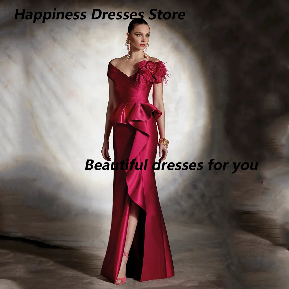 

Классическое вечернее платье для выпускного бала с цветочным декором ручной работы, с открытыми плечами, из атласа, фасон «русалка», с разрезом до бедра, длиной в пол, на заказ