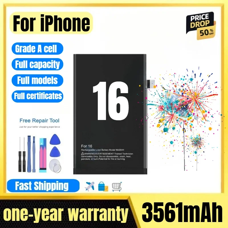 NA264/PSJQ1/A3287/3081/3286 for IPhone 16  Phone Battery High Quality High Capacity  Replacement Bateria Grade A Cell with Tools