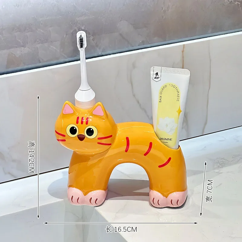 Siamese Cat Electric Toothbrush Holder Ceramic Countertop Toothbrush Stand Toothpaste Toothbrush Storage Rack - view 5