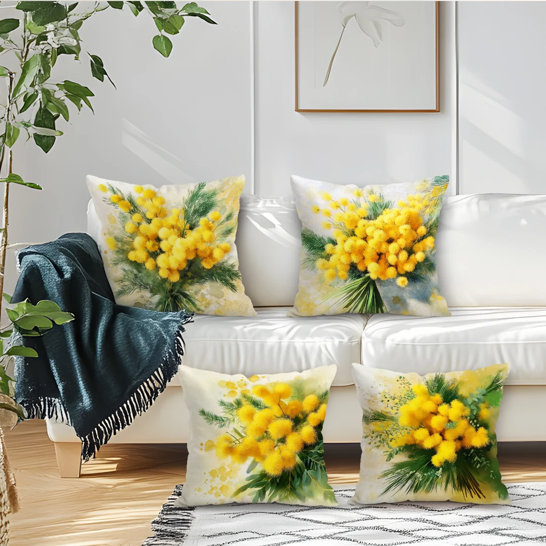 Warm Yellow Flower Pillowcase Printed Polyester 40/45/50cm T