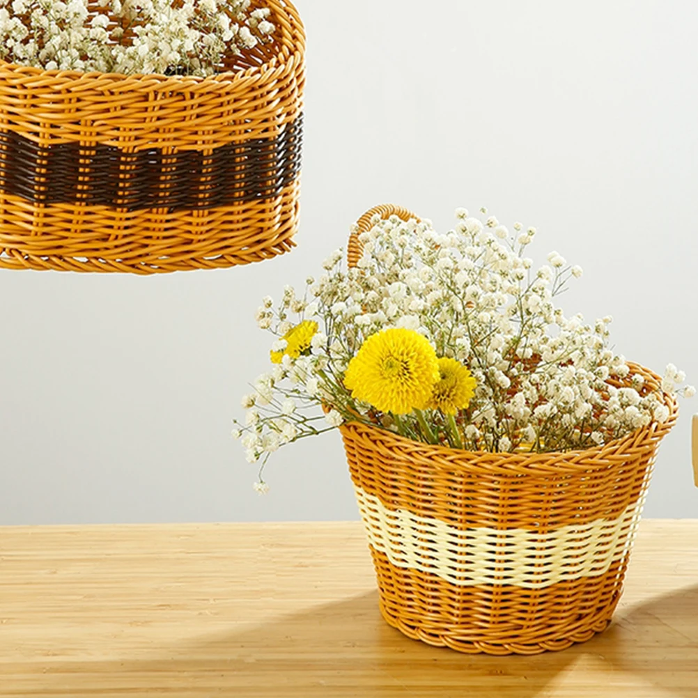 

Woven Basket Hamper Garden Hanging Baskets Small Wall Flower Egg Storage Pp Fruit Flat