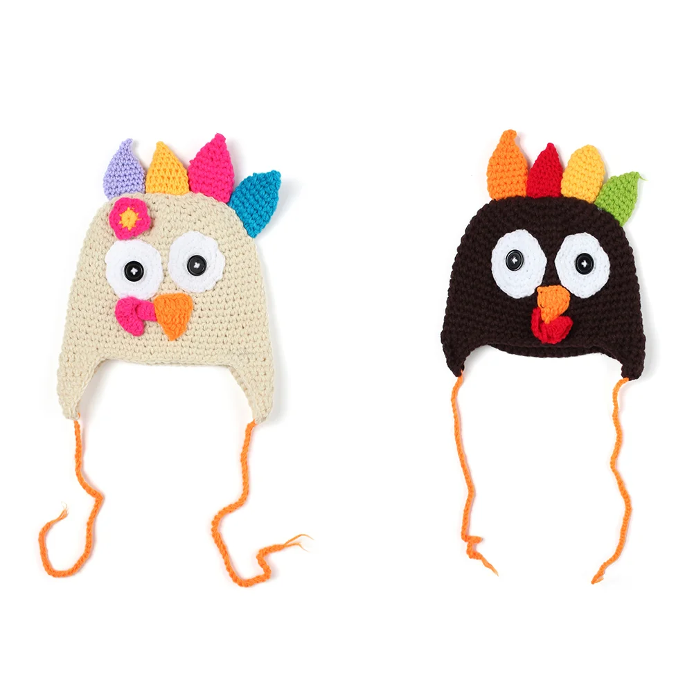 1pc Handmade Plush Baby Hooded Cartoon Turkey Design Hat Cotton Baby Autumn Hat Casual Winter Kids Hat Size S (Coffee)