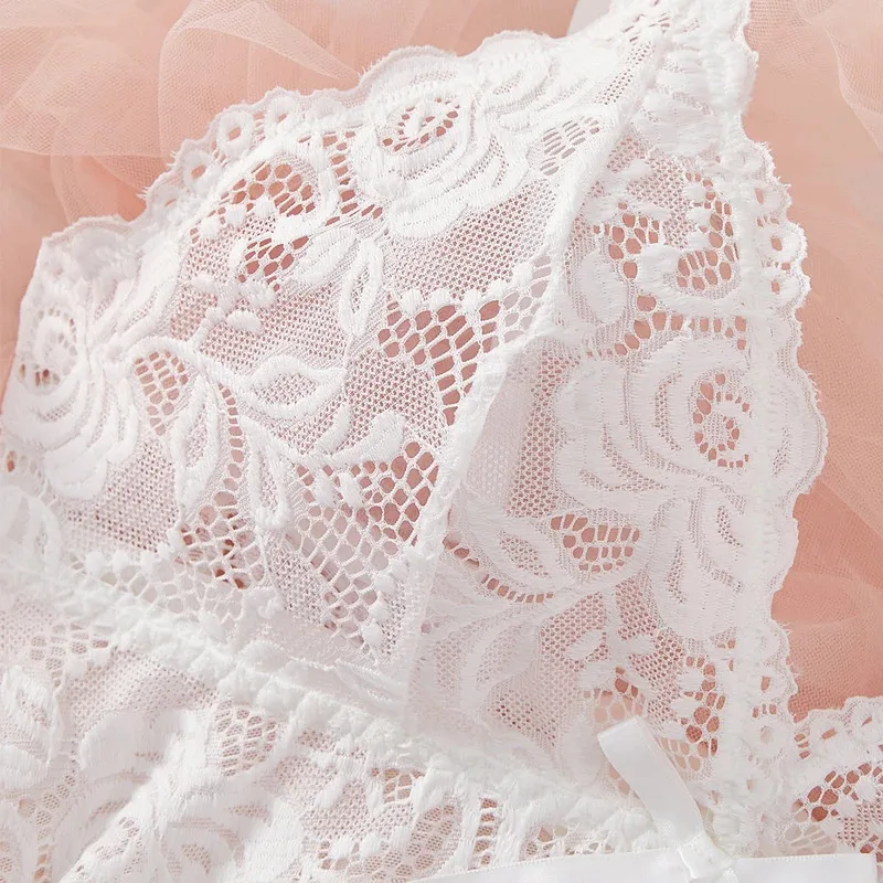 Романтическое белое сексуальное женское нижнее белье, прозрачная одежда для сна, кружевная ночная рубашка и трусики, пижамные комплекты, женская сексуальная ночная рубашка