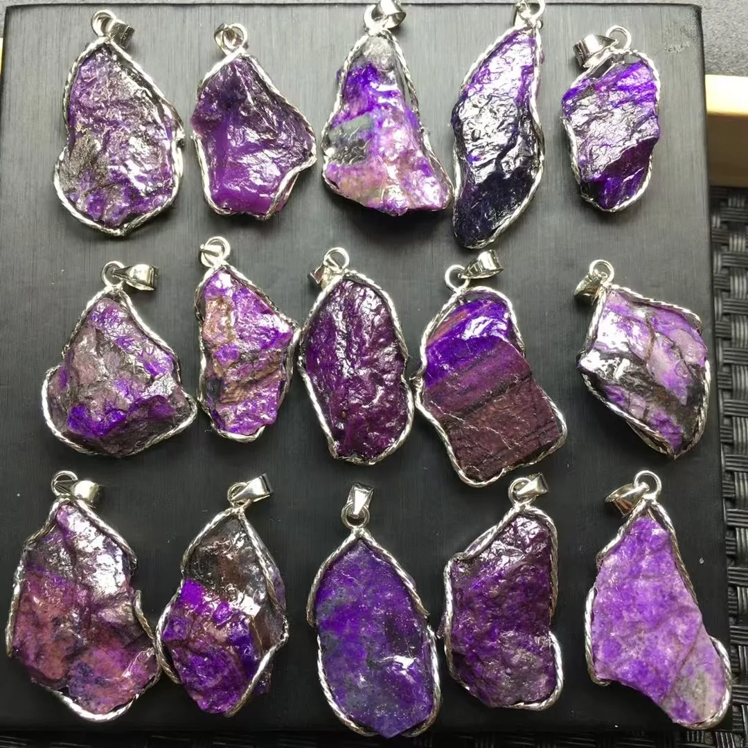 1 Pc Fengbaowu Natural Raw Rough Sugilite Pendant 925 Sterling Silver Irregular Shape Reiki Healing Stone Jewelry Gift