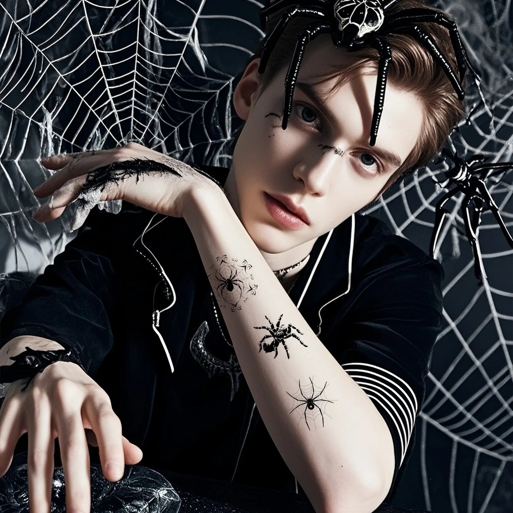 

Halloween spider tattoo sticker 3D three-dimensional simulation funny spider web sticker waterproof and sweatproof