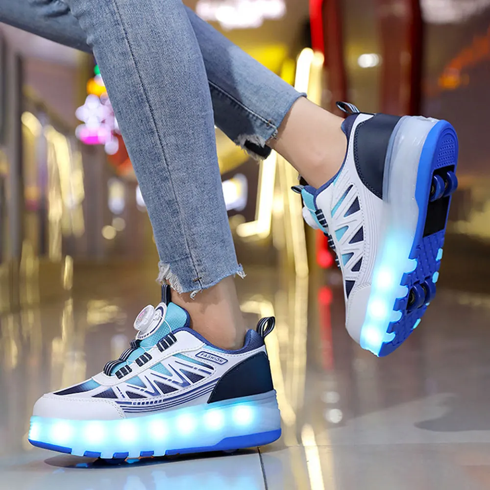 4 Wheels Rollerskates Children's LED Luminous Shoes Girls Boy Casual Sneaker Invisible Roller Skate Kids Outdoor Sports Shoes
