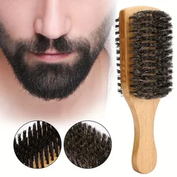 1Pcs Men Boar Bristle Hair Brushes Natural Wooden Wave Brush for Male Beard Hairbrush Dual-purpose Doublesided Beard Brush S/M/L