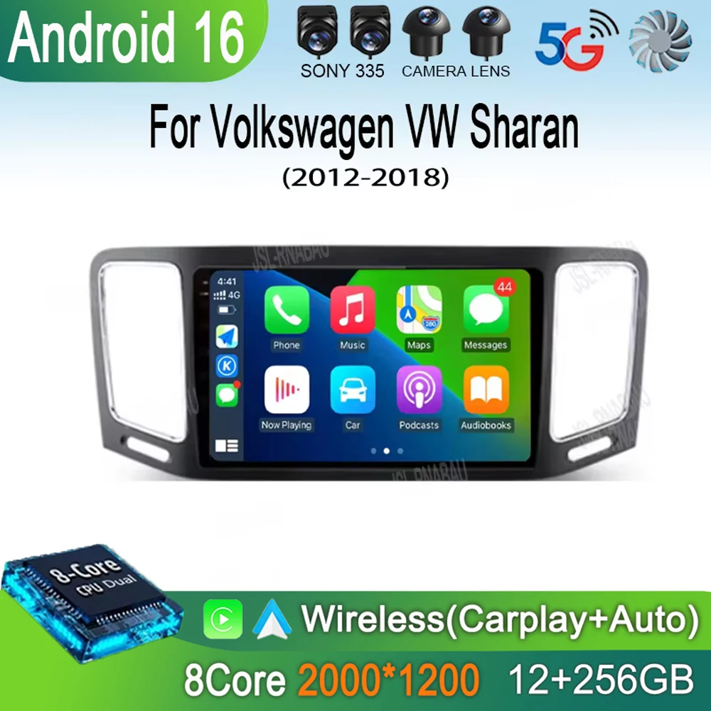 Car Radio Android 16 Carplay For Volkswagen VW Sharan 2012 - 2018 Navigation GPS Multimedia Player WiFi+4G BT stereo 360 Camera