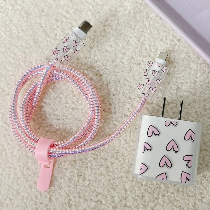 For iPhone 15/14/13 data cable Protection Love Pattern For Apple 18W/20W charger protective case