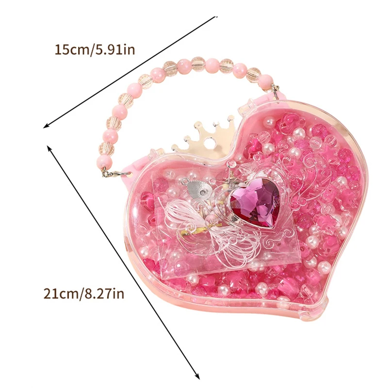 Novo rosa meninas artesanal diy miçangas brinquedos bonito em forma de coração caixa de jóias das crianças colar pulseira brinquedo conjunto presentes de aniversário