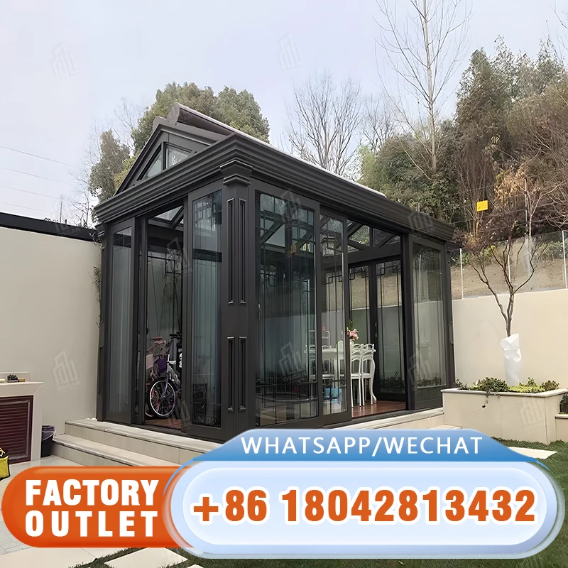 Aluminium 10 X 12 Freestanding Sunrooms Houses Conservatory Insulated Glass Veranda Sunrooms Tempered Glass Villas Arc 5 Years