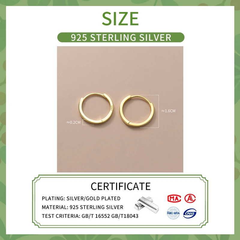 INZATT Real 925 Sterling Silver 9/10/11/12/13/14/15/16mm Round Hoop Earrings for Women OL Fine Jewelry MInimalist Accessories