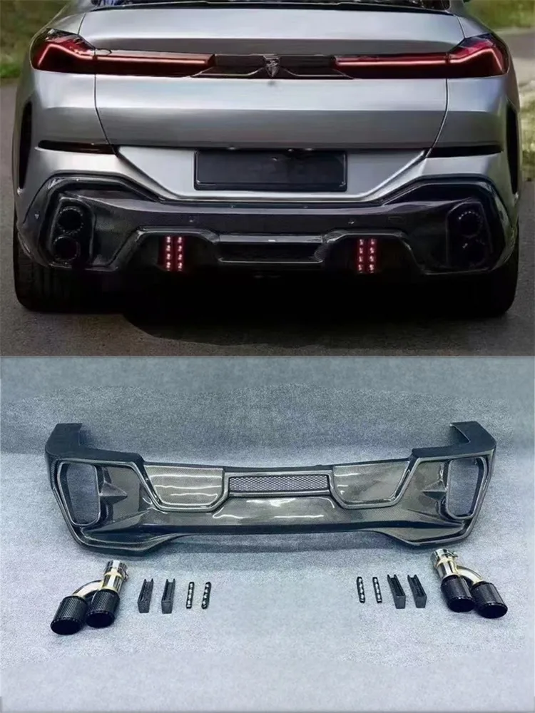 

Для BMW G06 X6 2021 2022 2023 ReaI бампер из углеродного волокна задняя губа комплект спойлера выхлопного порта