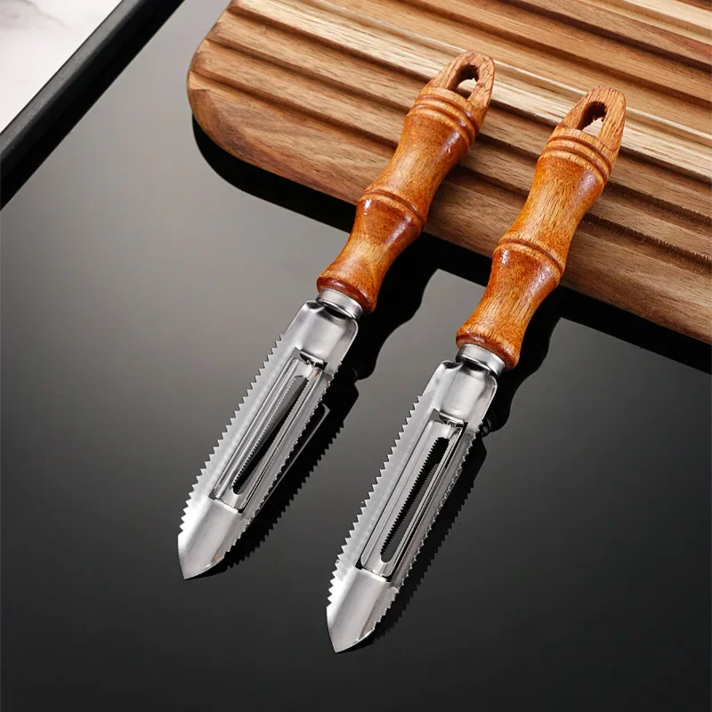 

Stainless Steel Peeler with Wooden Handle Multi-functional Fish Scale Shaver Potato Cucumber Vegetable Graters Kitchen Utensil