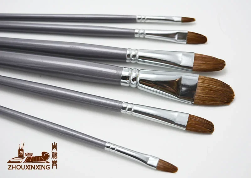 6Pcs/Set weasel hair Fingernail shape acrylic brush gray carbon Wood rod artist oil painting Drawing brushes art supplies