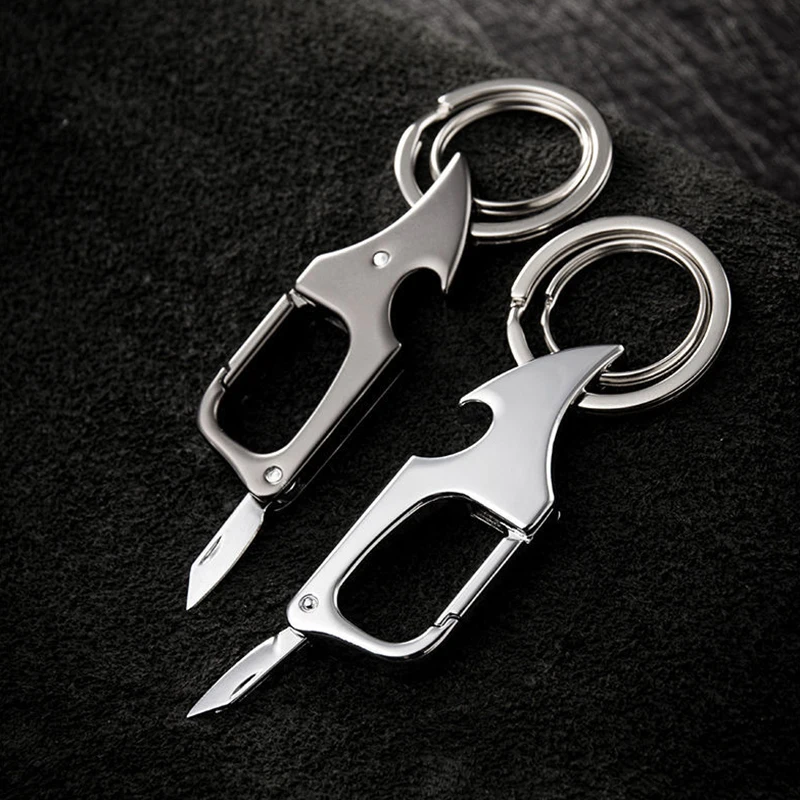 Classic Men Mini Knife Folding Keychain Multifunctional Keyring Waist Mount Carabiner Car Key Accessories