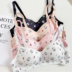 Cute Sanrioed Hello Kitty Series Cotton Underwear Cartoon Print Bra Comfortable Breathable Wire-Free Unwired Bra Girls Gift Y2K