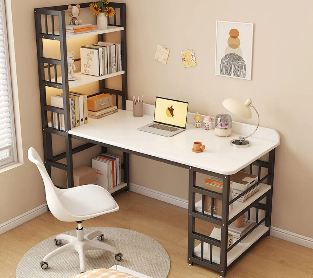 Home Use Computer Desk with Bookshelf in One for Notebooks And Office Work Youth And Children's Writing Desk with Storage Rack
