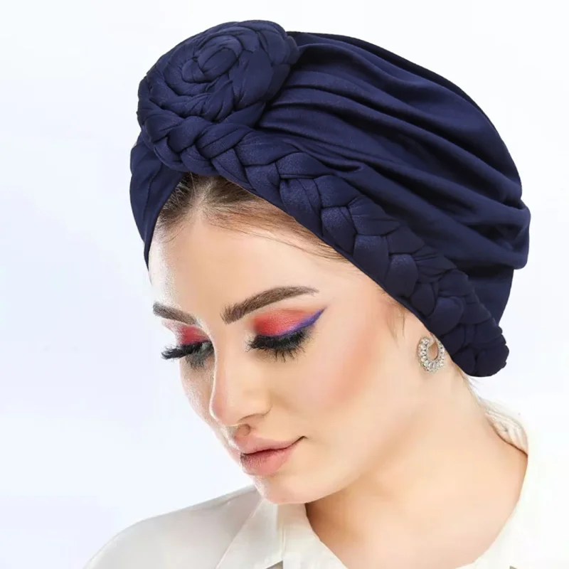 KepaHoo Solid Color Braided Women Hijab Caps Muslim Wrap Head Turban Bonnet Fashion Headdress Islamic Clothing Accessories