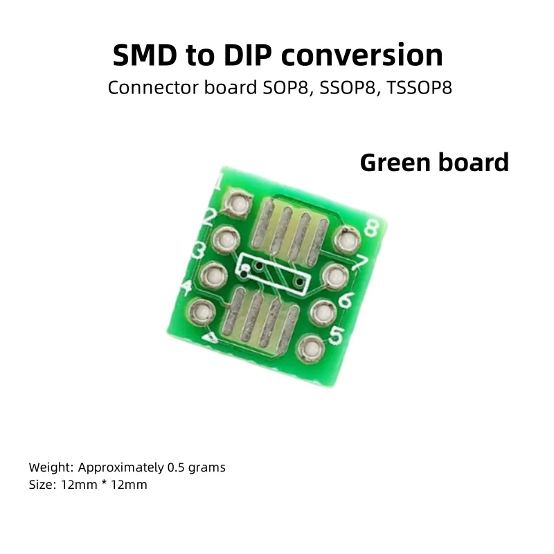 

Green Adapter Board for SOP8/SSOP8/TSSOP8 SMD to DIP Conversion - SMD to Through-Hole Adapter Board